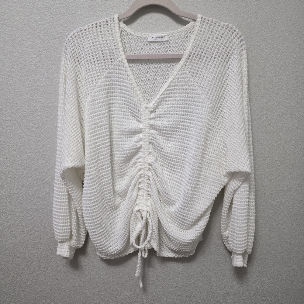 Chic Soul White Ruched Knit Sweater Plus Size 3x